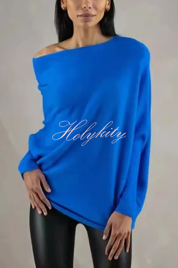 Solid Color Round Neck Long Sleeve Loose Knitted Sweater