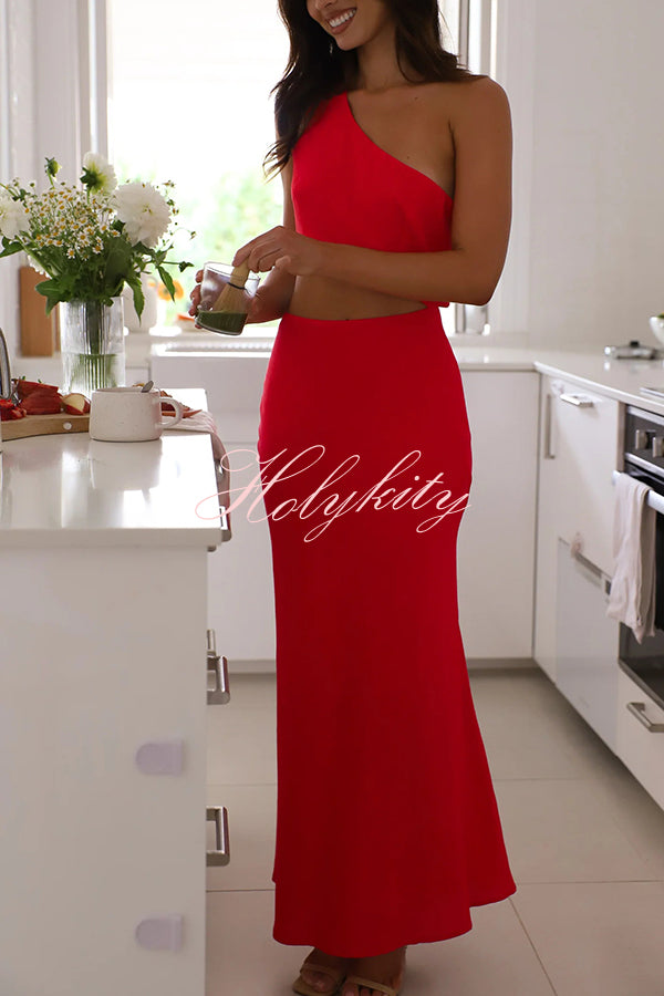 Solid Color Sexy One Shoulder Off Waist Maxi Dress