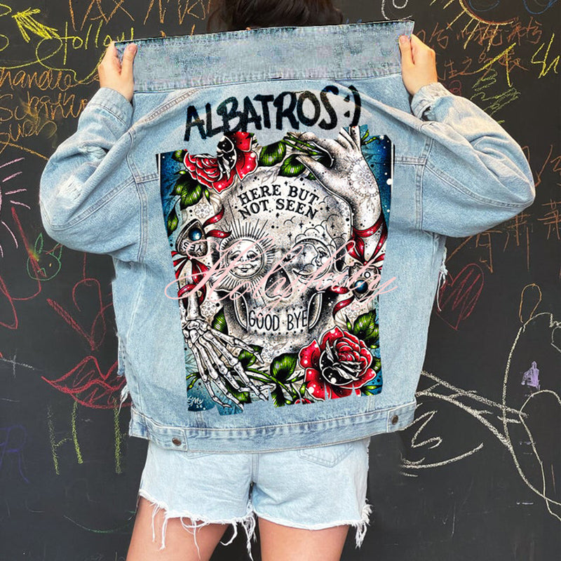 Halloween Print Long Sleeve Denim Jacket