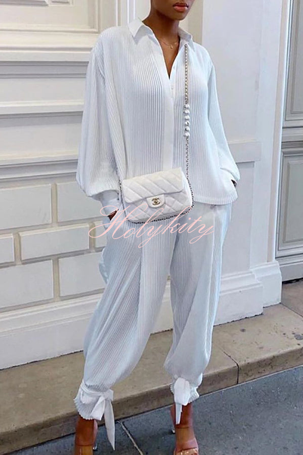 Solid Shirt Collar Stripe Side Pocket Top Pant Set