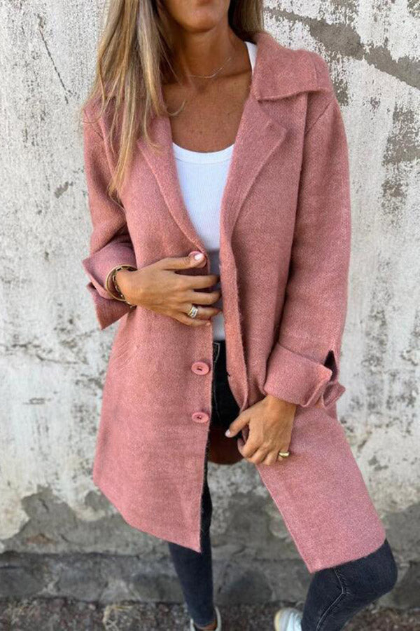 Solid Color Lapel Pocket Single Breasted Midi Coat