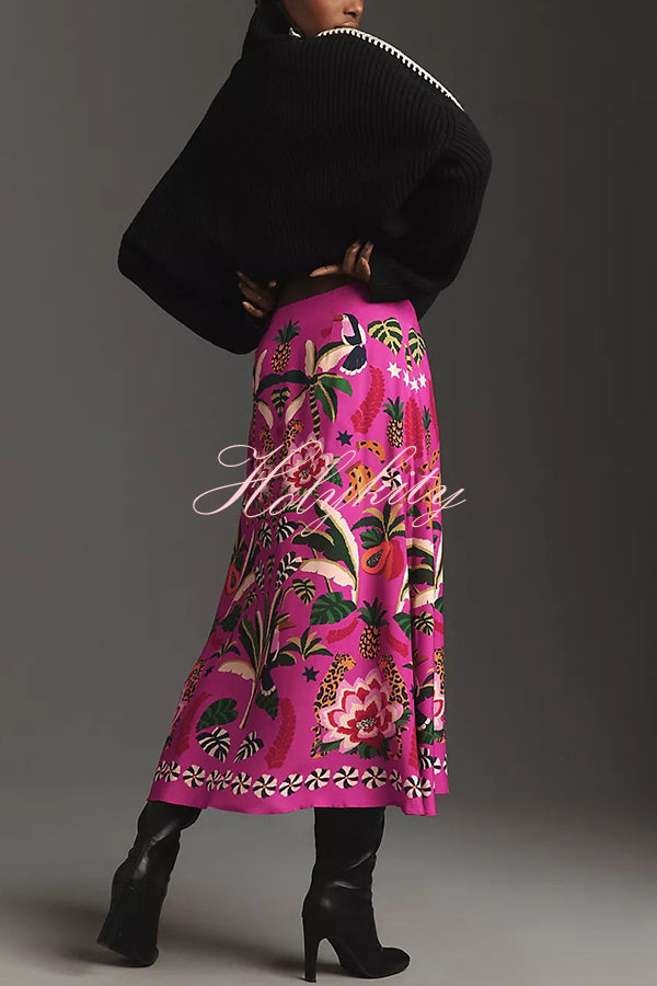 Creative Tropical Rainforest Unique Print High Rise Midi Skirt