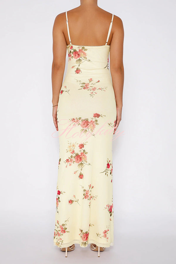 Reveling in The Unknown Floral Print Slip Stretch Maxi Dress