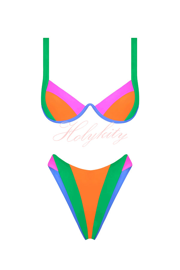 Bold Summer Colorblock High Rise Stretch Two-piece Bikini Swimsuit