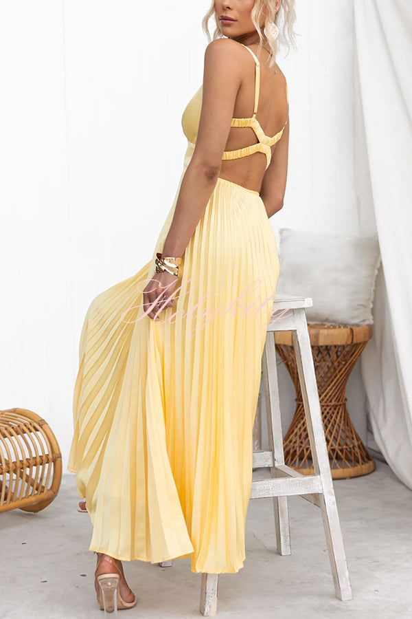 Tucson Sunset Pleated Back Elastic Umbrella Maxi Dress