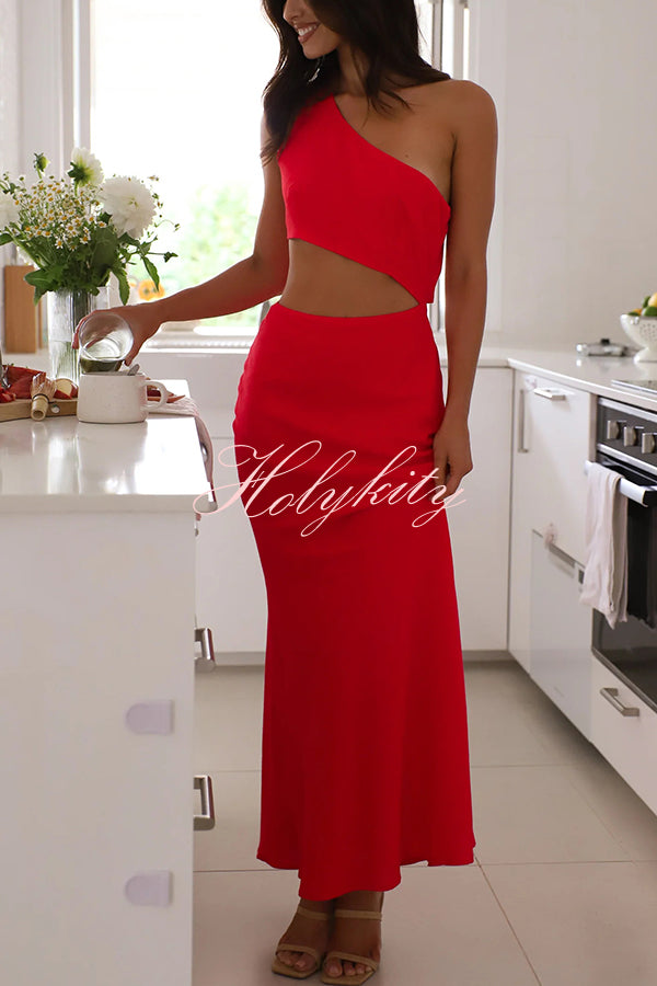 Solid Color Sexy One Shoulder Off Waist Maxi Dress