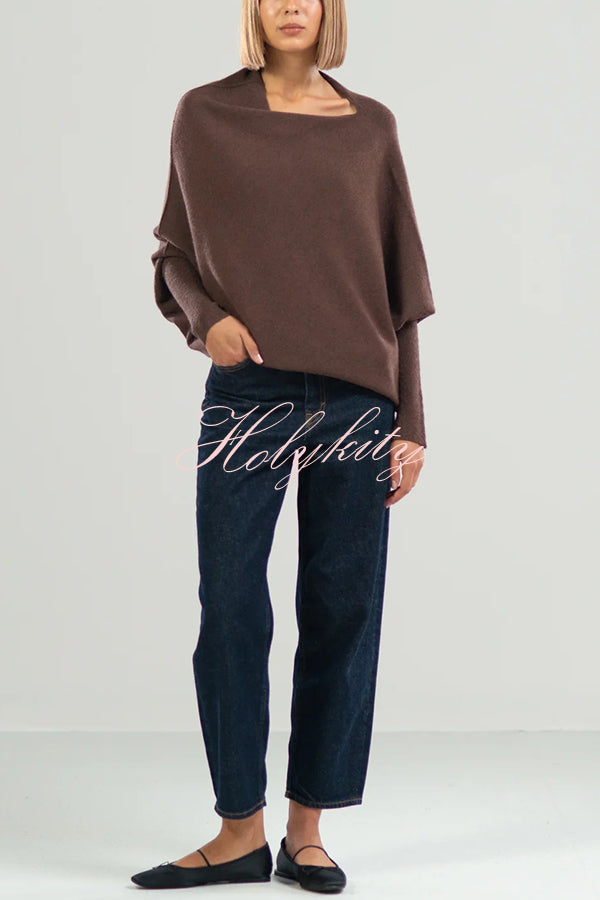 Solid Color Round Neck Long Sleeve Loose Knitted Sweater