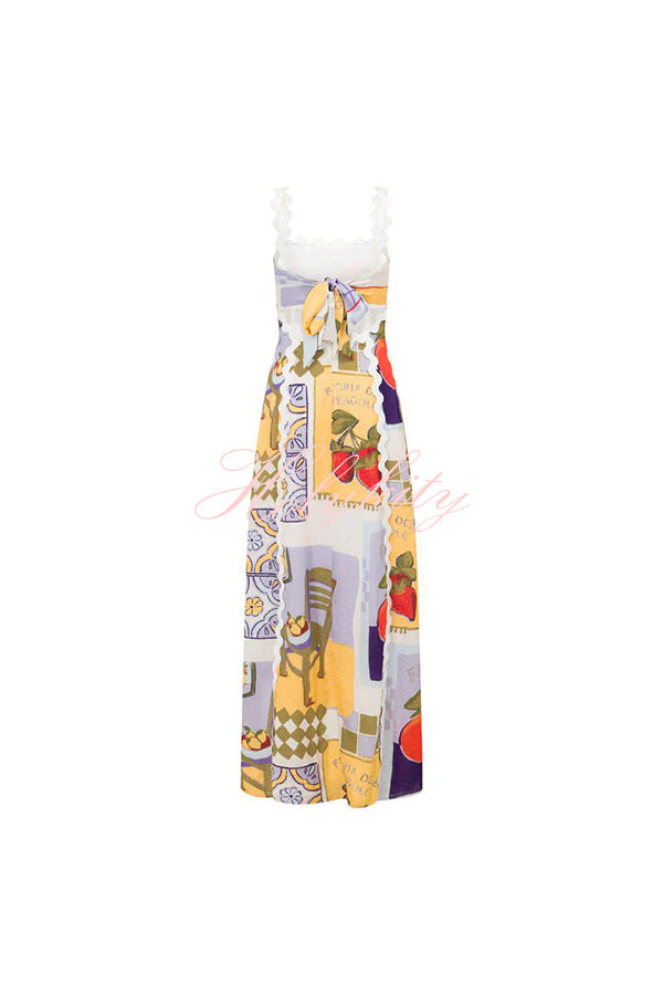 Chelsea Ric Rac Trims Unique Print Back Tie-up Maxi Dress