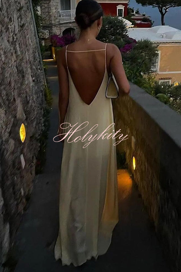 Sexy Satin Cutout Sling Backless Maxi Dress