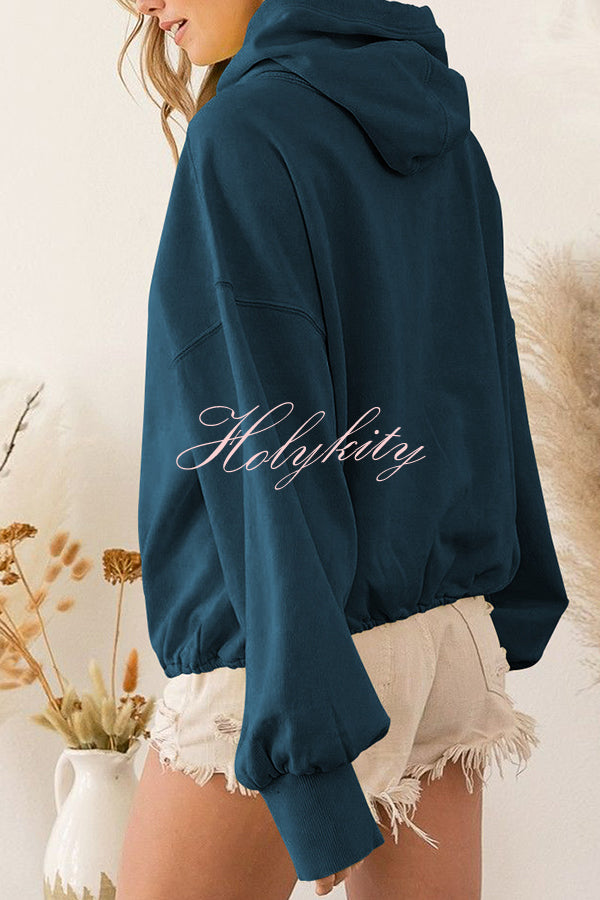 Front Pocket Zip Drawstring Long Sleeve Hoodie