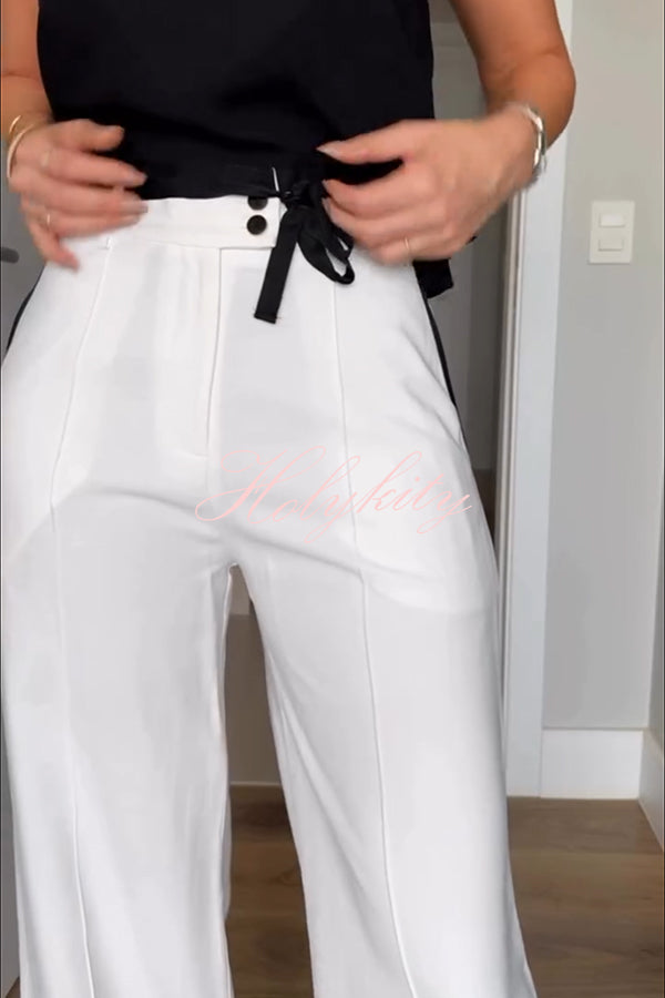 Full of Chic Colorblock Trim Lace-up Waist Pocketed Wide Leg Pants