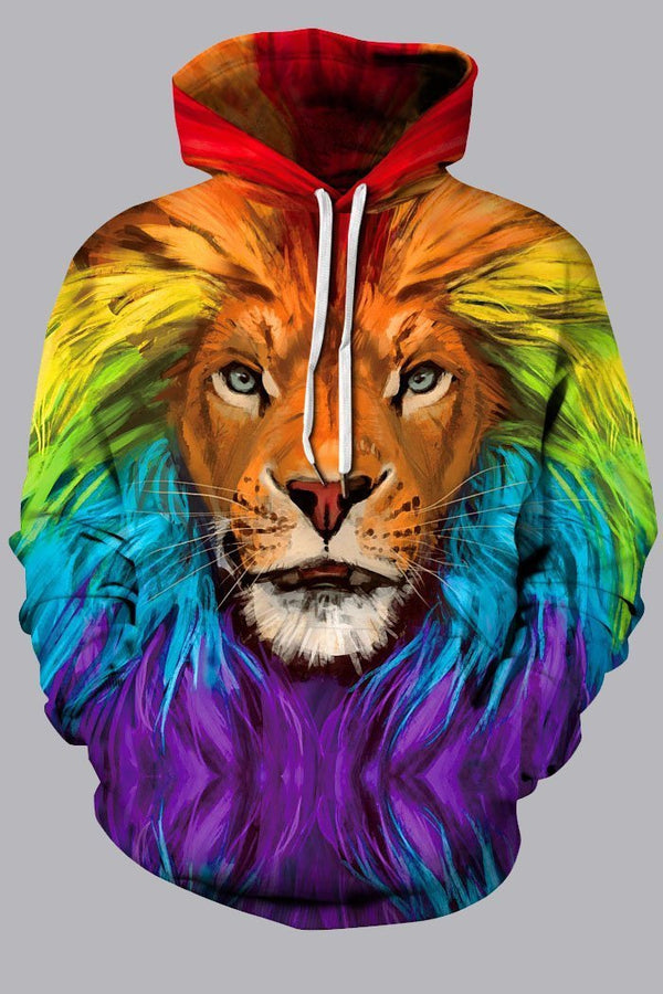 Street 3D Yellow Digital Lion Printed Hooded Sweatshirt