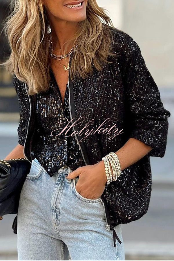 Star Kisses Sequin Zipped Long Sleeve Relaxed or Party Coat