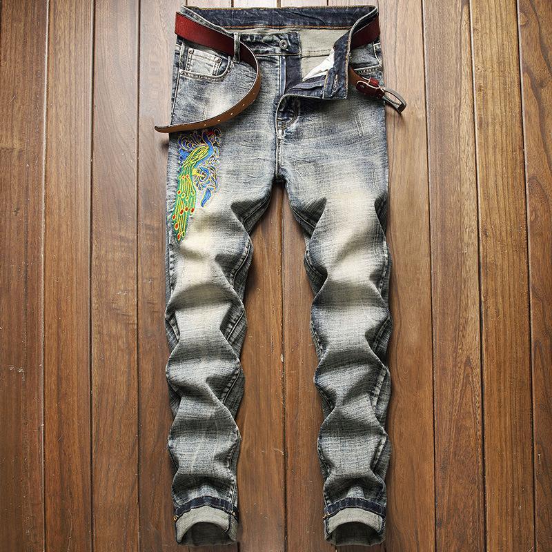 Embroidery Fashion Trend Casual Worn Out Nostalgic Jeans
