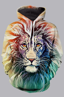 Street 3D multicolor Digital Lion Printed Hooded Sweatshirt