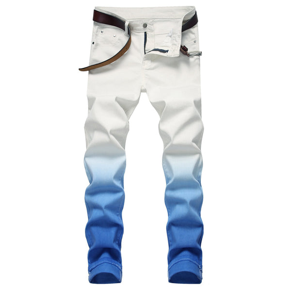 Personalized fashion gradually blue stretch slim-fit jeans