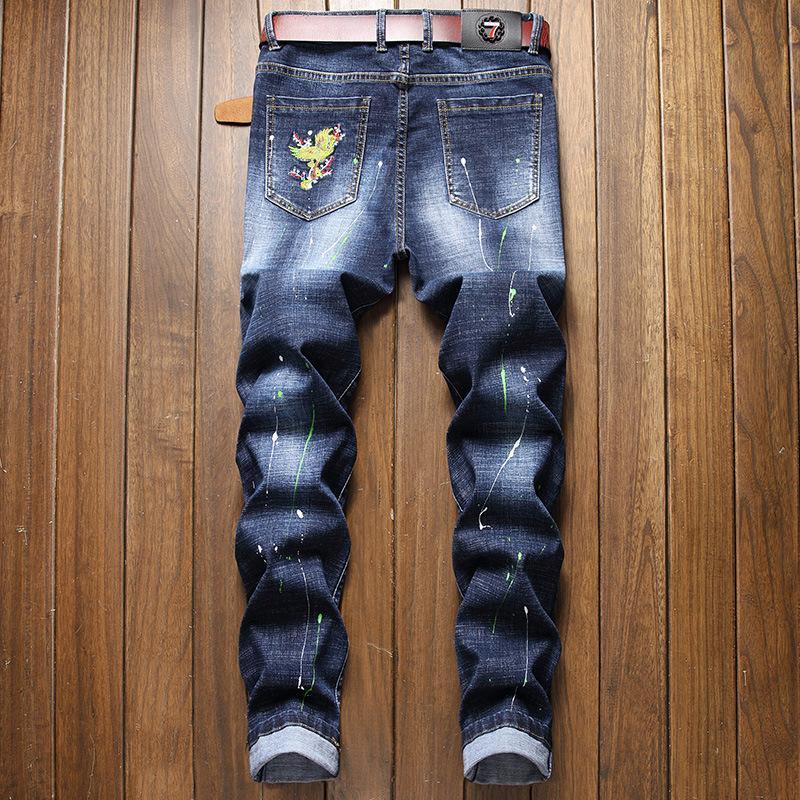 Embroidered Small Feet Slim Stretch Trousers Fashion Jeans