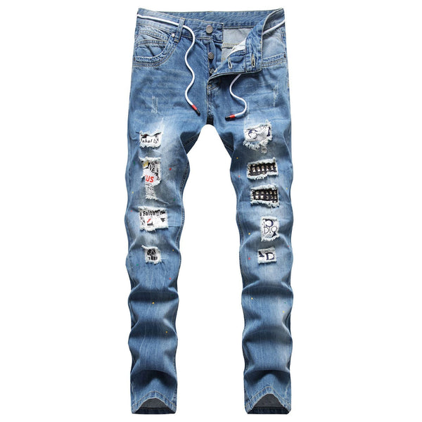 Hole Patch Print Trouser rope adornment Jeans