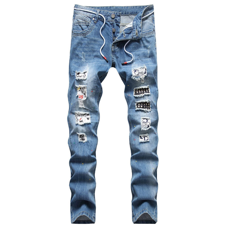 Hole Patch Print Trouser rope adornment Jeans