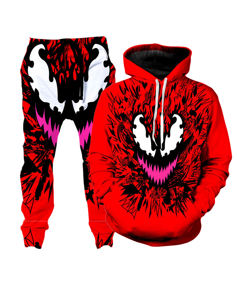 3D Street Anime  Print Hooded Two-piece Suit