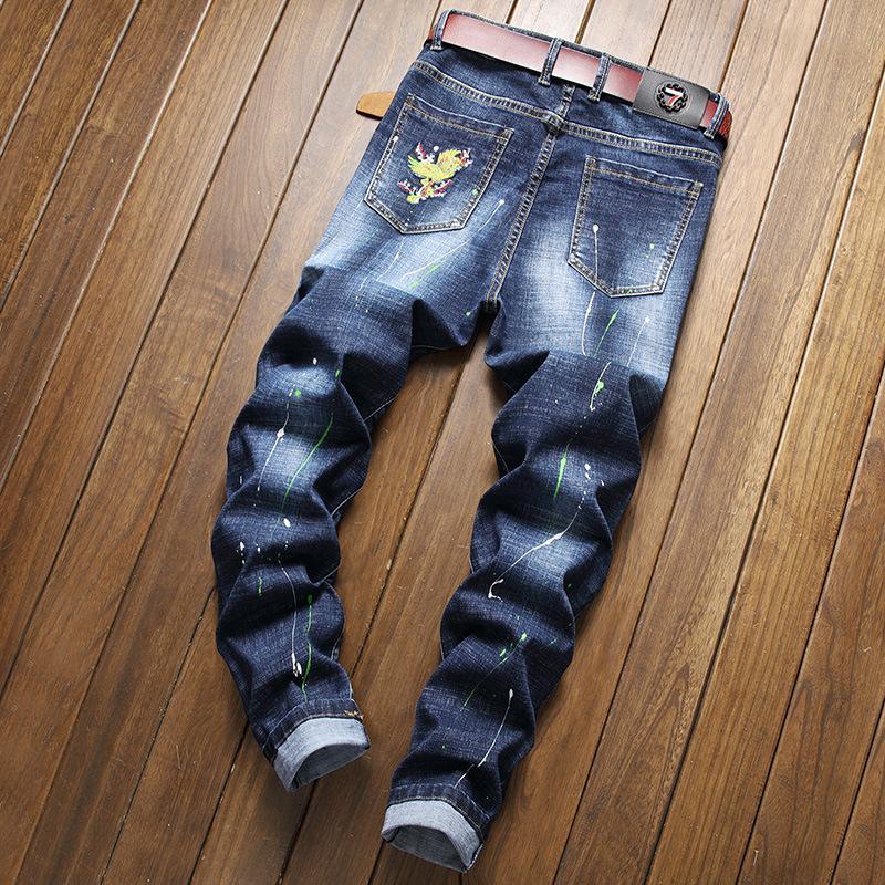 Embroidered Small Feet Slim Stretch Trousers Fashion Jeans