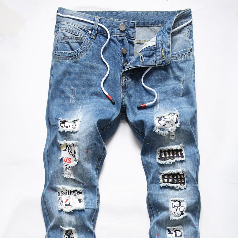 Hole Patch Print Trouser rope adornment Jeans