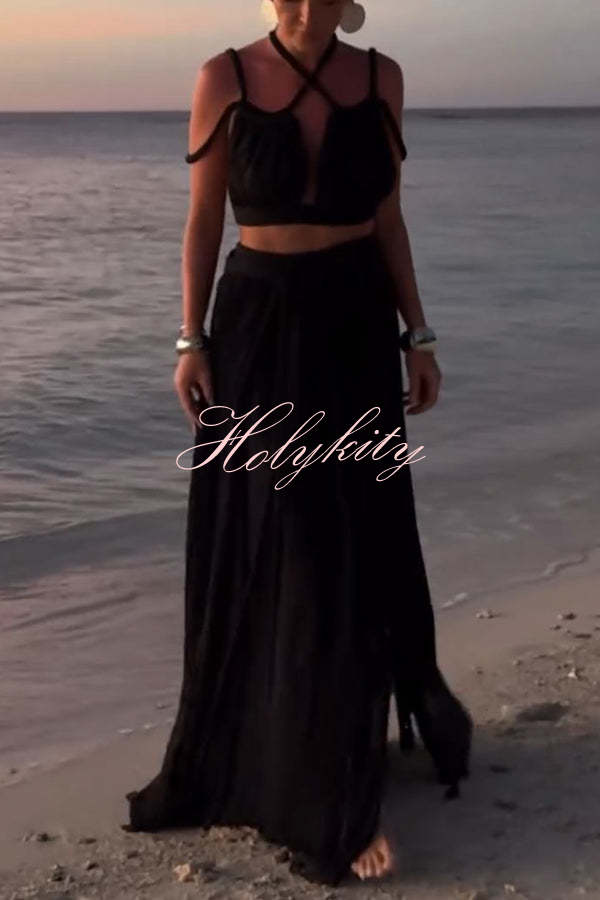 Aphrodite Draped Braids Crop Tank and Wrap Slit Maxi Skirt Set