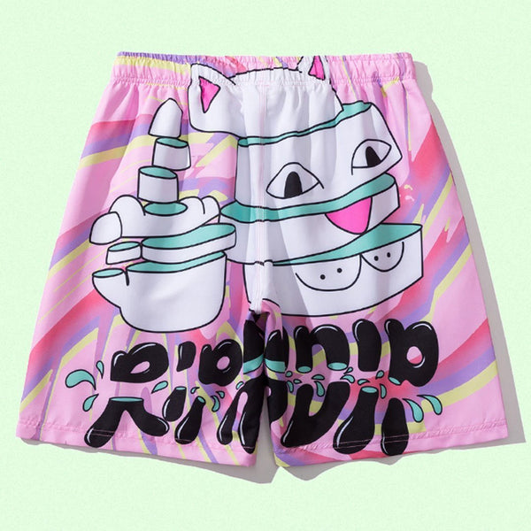 Casual 3D Smile Cat Printed Oversize Shorts