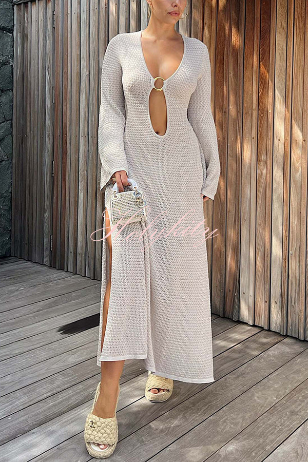 Make You Brighten Up Knit Ring Detail Cutout Cover Up Maxi Dress