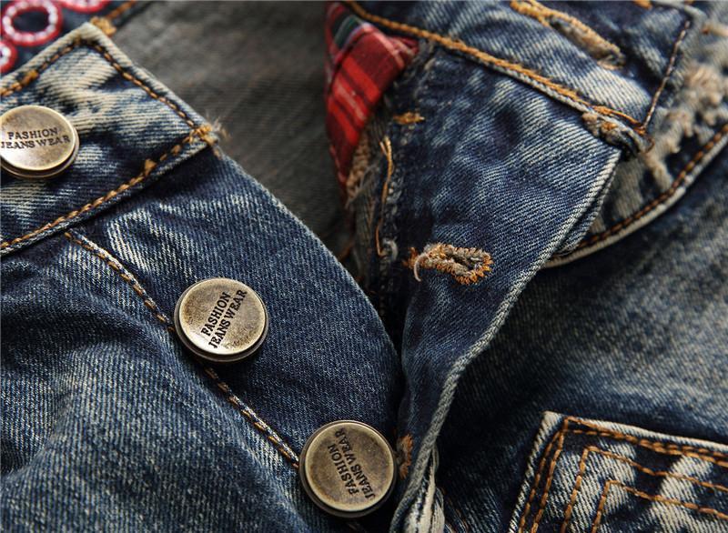 Retro Jeans Stitching Slim Straight Denim Trousers