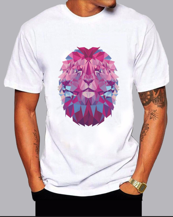 Men's street style pink diamond lion print trendy short-sleeved T-shirt