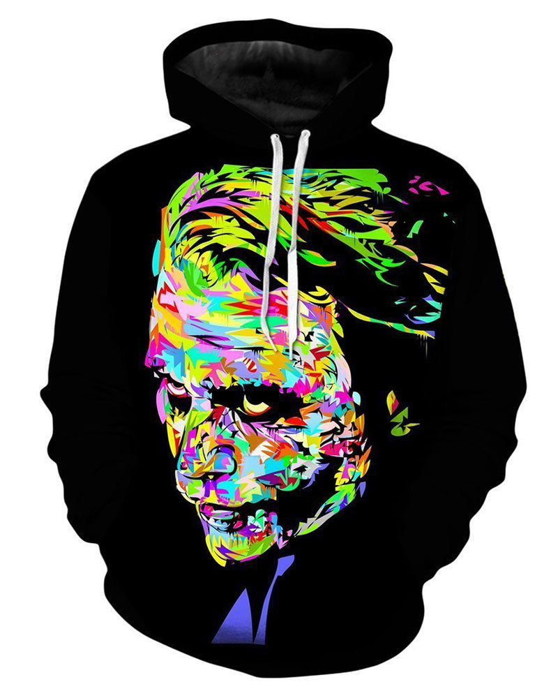 3D Street Joker Print Hooded Two-piece Suit