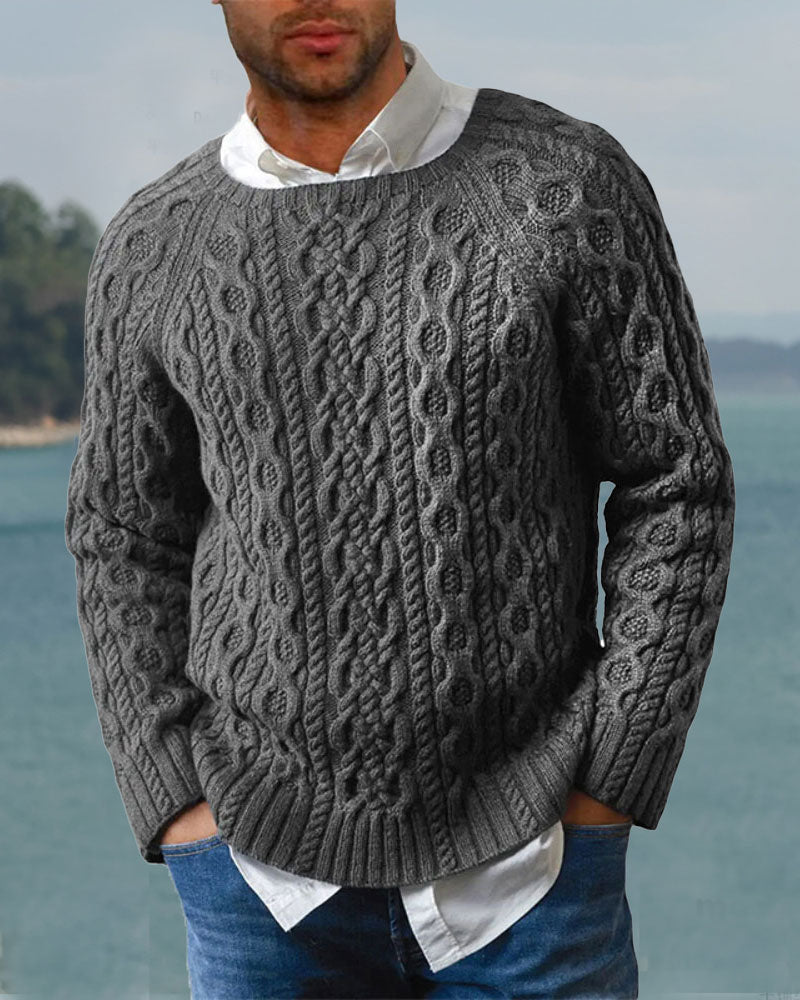 Casual Crew Neck Twist Sweater