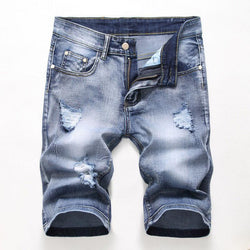 Denim pants with holes in retro multi-color tide stretch