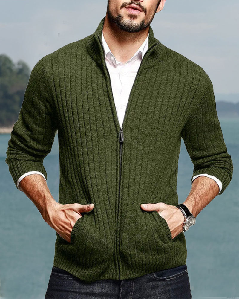 Casual Solid Zip Sweater Cardigan