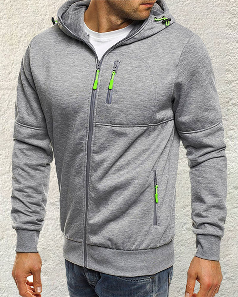 Casual Zip Contrast Hooded Jacket