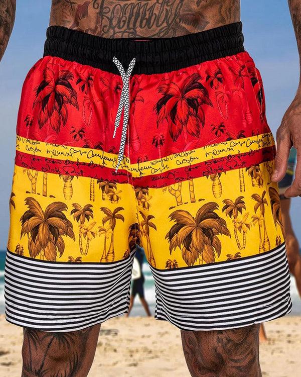 Trendy Coconut Stripe Print Beach Shorts