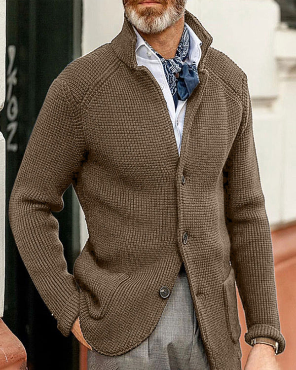 Solid Color Casual Stand Collar Sweater Cardigan