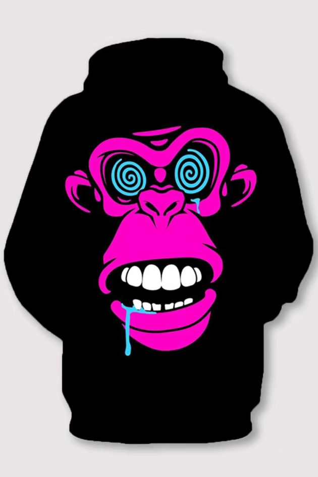 3D Ape Face Printed Hooded Sweatshirt