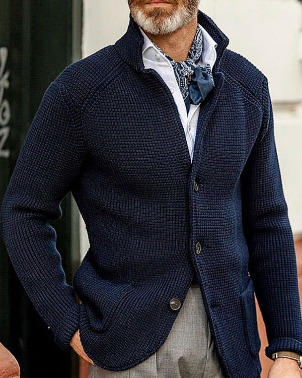 Solid Color Casual Stand Collar Sweater Cardigan