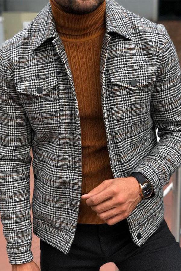 Casual Plaid Print Slim Coat