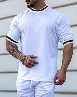 Casual Round Neck Color Contrast Stitching T-shirt