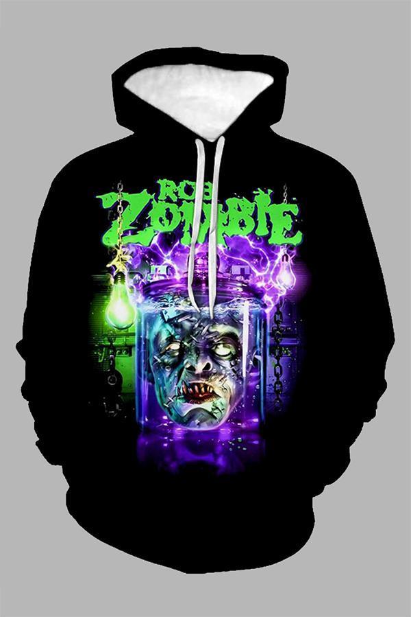 3D Black  Digital  Fashion Creative Printed Hooded Sweatshirt