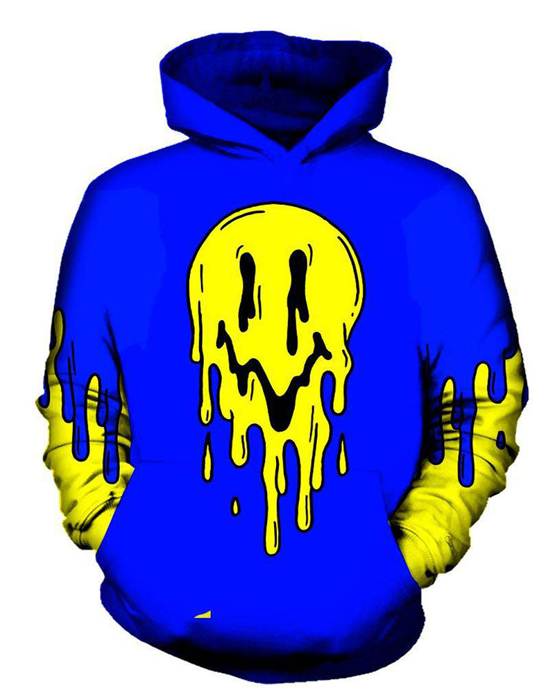 Street 3D Smiley Printed Hooded Sweatshirt