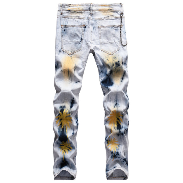 Multicolor Printed Coconut Chain Stretch Slim Jeans