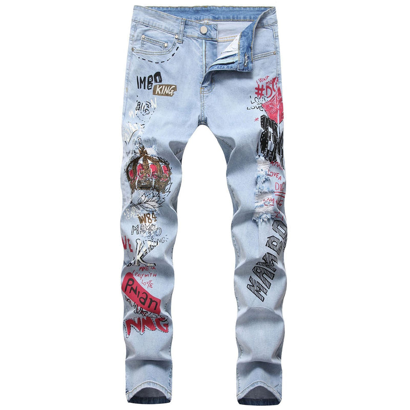 3D Print KING Hole Jeans Pant