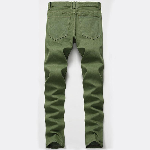 Personality holes in army green jeans