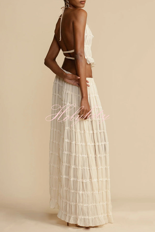 Versatility and Vintage Charm Pleated Drawstring Waist Tiered Maxi Skirt