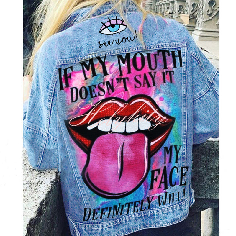 Halloween Print Long Sleeve Denim Jacket