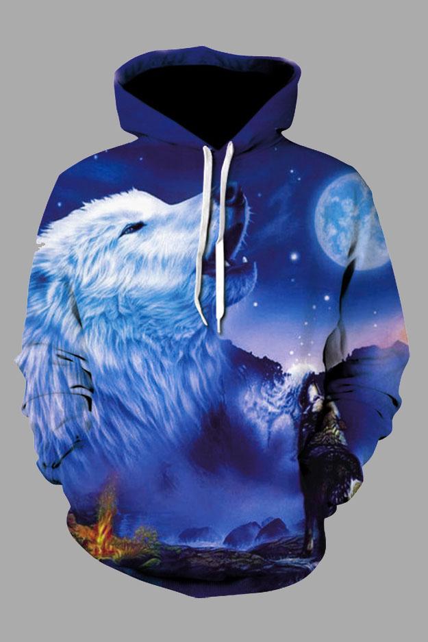 Street 3D Blue Digital Printed Hooded Sweatshirt